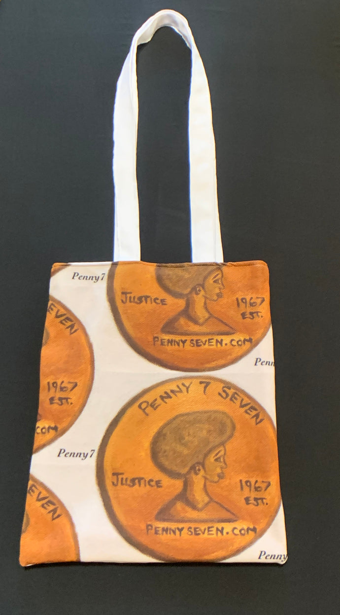 Handmade Tote Bag - Custom Penny Seven Fabric - White